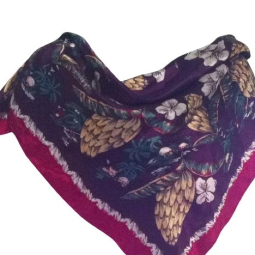 Tropical ascot 27 x 27 neck head scarf vintage 80s